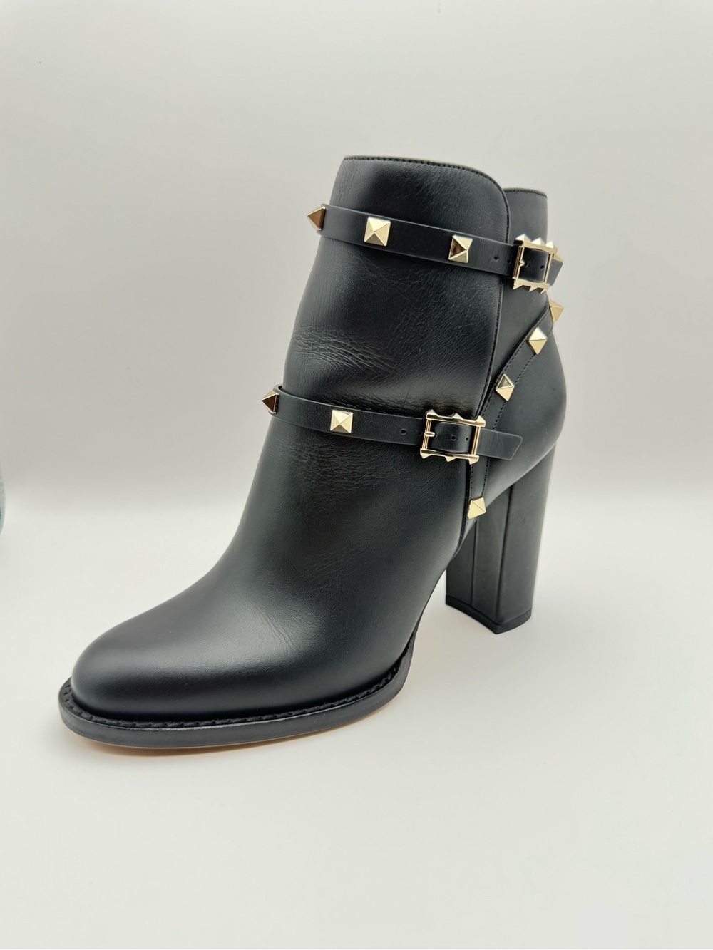Valentino Garavani Rockstud Ankle Boots Black Leather Block Heel EU 38